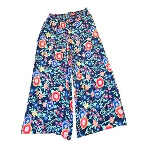 Cuddi Duds Palazzo Pants Women Sz L Floral Pull On Wide Leg Flowy 34x32 Coastal